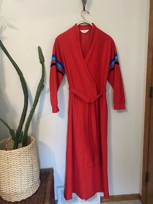 Bata Vanity Fair Vintage Rayas Rojas Mangas M Corbata Abrigo Largo Mediano Mujer Foto 1 de 4