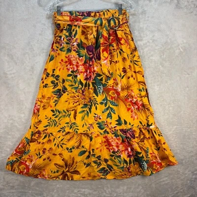 Rachel Roy Women's Floral Maxi Skirt Belted Ruffle Hem Linen Blend Yellow Size S - Image 1 of 4
