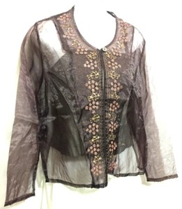 April Cornell Jacket Small Evening Top Embroidered Purple Floral Sheer Elegant S - Picture 1 of 5