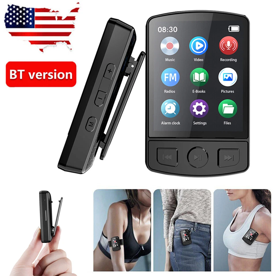 0-128GB MP4 MP3 Player Bluetooth 5.2 Lossless Music Speaker Clip FM Radio Audio - Image 1 of 4