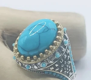Genuine Men’s Turquoise Ring, Men’s Size 10, Metal Alloys - Picture 1 of 4