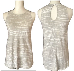 KENAR 100% Leinen A-Linie hellbraun/beige High Low abstrakt Tunika Top XS Babydoll - Bild 1 von 5