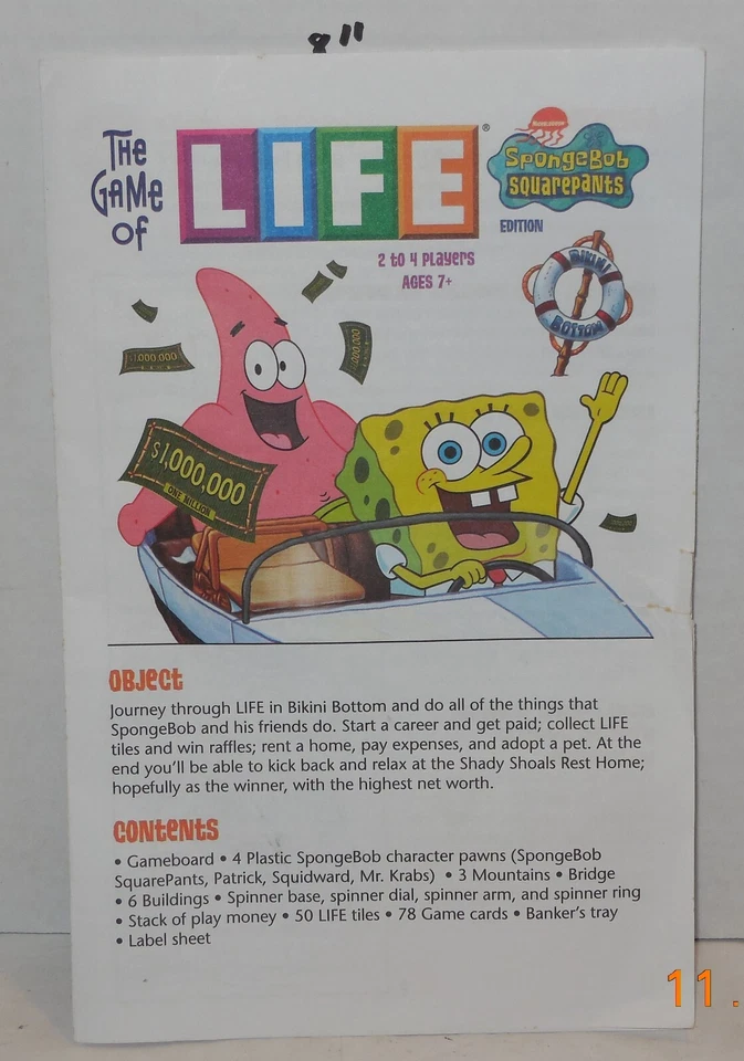 2005 The Game of Life SpongeBob SquarePants Edition Replacement Rules ONLY - Image 1 of 1