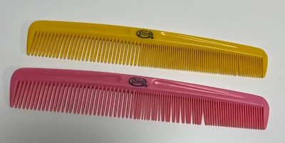 2 Goody USA Hair Combs 7" Coral Pink & Yellow Hair Care Wide/Tight Teeth Vintage - Image 1 of 3
