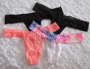 SET OF 4 VICTORIA'S SECRET STRETCH LACE SIDE THONG PANTIES SIZE LARGE **NWTS** - Picture 1 of 5