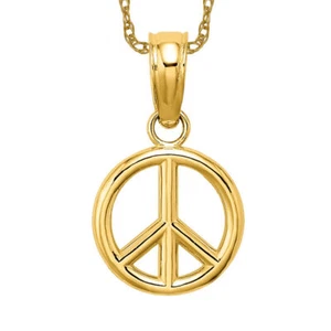 14K Solid Yellow Gold Peace Sign Necklace - Picture 1 of 12