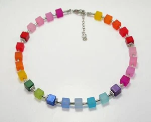 Halskette Würfelkette Kette Würfel Glas mehrfarbig bunt rot grün gelb blau 266i - Bild 1 von 4