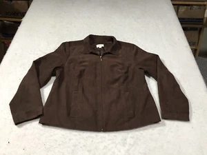 Studio Works Jacket Womens 18 Brown Cut Hole Mesh Full Zip Collar Pockets Lined - Picture 1 of 12