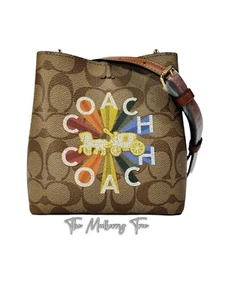 Coach C6835 Mini Town Bucket Bag Signature Canvas Radial Rainbow Khaki Crossbody - Picture 1 of 11
