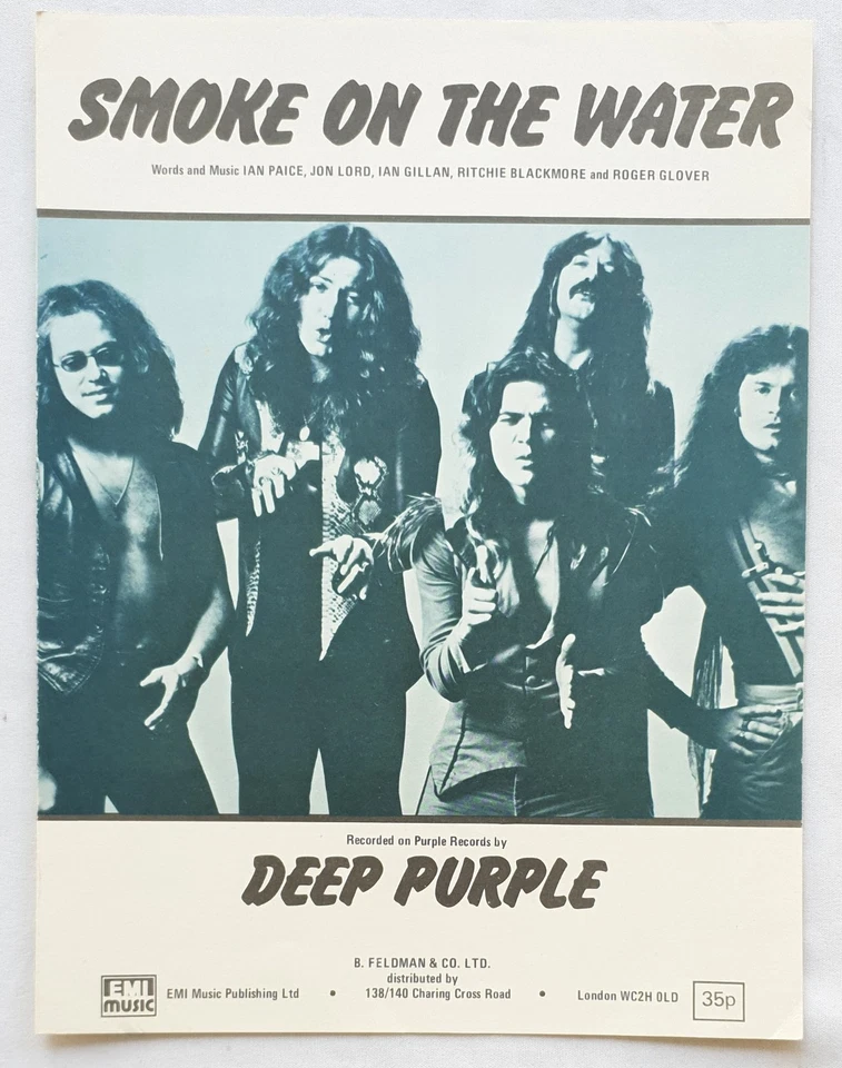 Partituras originales del Reino Unido Deep Purple - Smoke On The Water 1972 - ¡Escasas! Foto 1 de 1