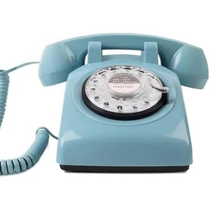 Blue Landline Telephone with Classic Rotary Dial and Loud Ringer Feature - Zdjęcie 1 z 7