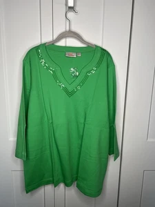 Quacker Factory 2 Piece Coral / Spearmint Sequin V Neck Tops women's plus 2X NWT - Picture 1 of 9