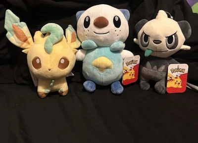 Pokemon Plush Lot Leafeon, Oshawott, Pancham Set Of 3 Plushies Rare - Image 1 of 2