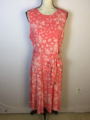 Nuevo con etiquetas Vestido Charter Club Línea A Midi Talla L Mujer Coral Floral Tejido Cinturón Sin Mangas Foto 1 de 4
