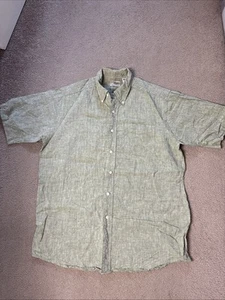L.L.BEAN White Shirt Long Sleeve Green Casual Linen Mens M (2401) - Picture 1 of 5