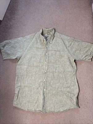 L.L.BEAN White Shirt Long Sleeve Green Casual Linen Mens M (2401) - Image 1 of 4