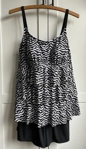 Great Lengths Bathing Suit 1 Piece Tiered Ruffles Shorts Black White Zebra Sz 10 - Picture 1 of 6
