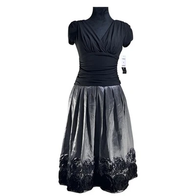 S.L. Vestido para mujer Fashions negro plateado 2 tonos acanalado con borde de flores 8 Foto 1 de 4