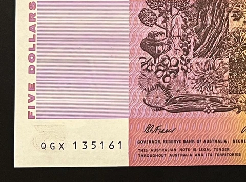 1st PREFIX ** QGX ** 1991 Fraser/Cole $5 Note ** PRISTINE UNC !! ** C.V. $300 Cover