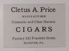 1915 Cletus A. Price Manufacturer Havana Cigars Advertisement Hanover, Pennsylva