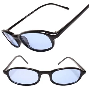 Nostalgic Authentic Vintage Small Rectangle Black & Blue Lens Sunglasses - Picture 1 of 3