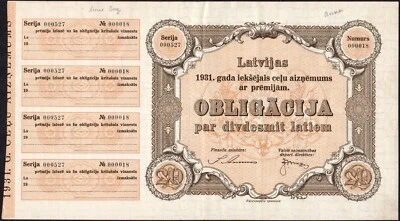 20 LATU 1931 - кредит облигации - серии: 000527-000018 -VF- #R23 - Изображение 1 из 3