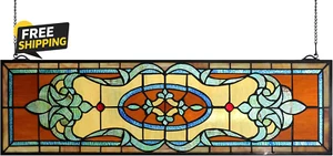 32 Inch Width Horizontal Stained Glass Window Hangings Tiffany Glass Window Pane - Picture 1 of 12