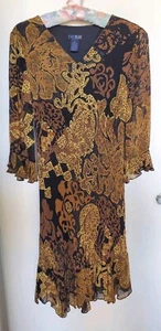 EVA BLUE Lined Beaded Evening Dancing Dress Ruffles Black Brown Gold Size P4 - Picture 1 of 6