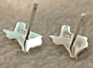 Texas Shape Solid Sterling Silver 925 Stud Earrings - Picture 1 of 5