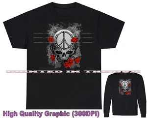 Dead Skull Classic Peace And Roses Graphic Black T Shirt S-5X - Picture 1 of 6