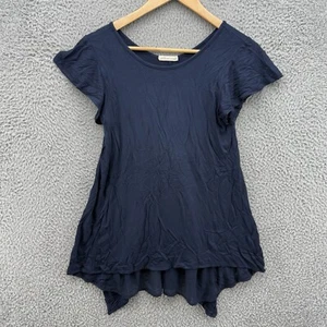Pebble and Stone Women’s Small Navy Tunic Short Sleeve Split Ruffle Back Top - Picture 1 of 6
