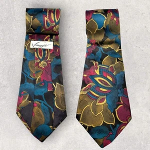 Viaggio 100% Seide Herren Krawatte Krawatte Made in USA Blumenmuster Blau Gold Schwarz - Bild 1 von 7