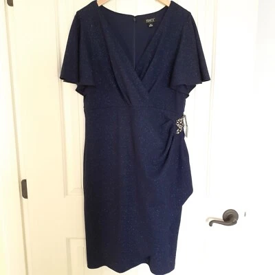 Ignite Evenings Short Sleeve Surplice V-Neck Sheath Dress Navy Blue Size 16 - Image 1 of 4