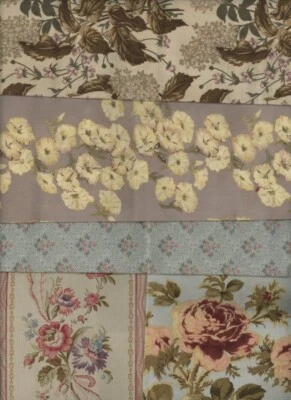 7 FQ Bundle Vintage Robyn Pandolph Morning Glory Moda Folk & Fabric Floral - Image 1 of 4