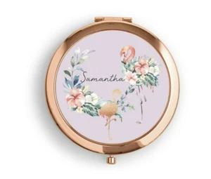 Personalisierter kompakter Taschenspiegel Roségold Floral Gold Flamingo/16. 18. 21. - Bild 1 von 3