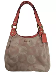 Borsa Coach F2196 Op Art a pois firma beige Madison Maggie pelle corallo - Foto 1 di 15