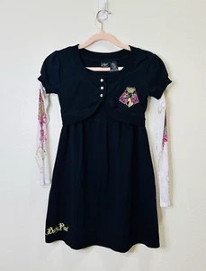 Baby Phat Girlz Large Black Babydoll Dress with Sheer Tattoo Sleeves Y2K Girls - Picture 1 of 5