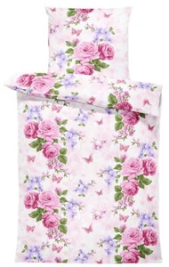 4 teilig Bettwäsche 135x200 cm Schmetterlinge Blume geblümt rosa weiß Mikrofaser - Bild 1 von 5