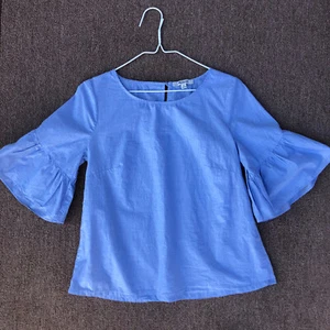 Madewell Ruffle-sleeve Top Blouse cotton Blue Sz XS G7348 lightweight spring - Picture 1 of 6