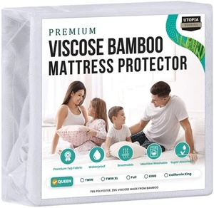 Premium Waterproof Mattress Protector Queen Size, Viscose Made from Bamboo Ma... - Picture 1 of 7