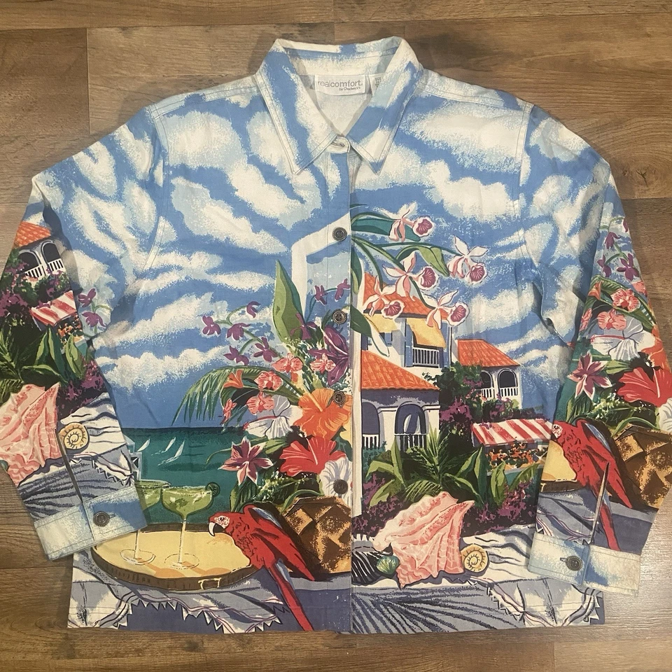 Chaqueta de mezclilla tropical para mujer Real Comfort By Chadwick talla XL Foto 1 de 4