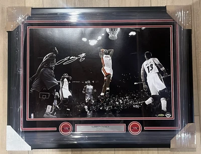 Lebron James Signed Miami Heat 16x24 Ally Oop Dunk Photo Framed Upper Deck COA - Image 1 of 4