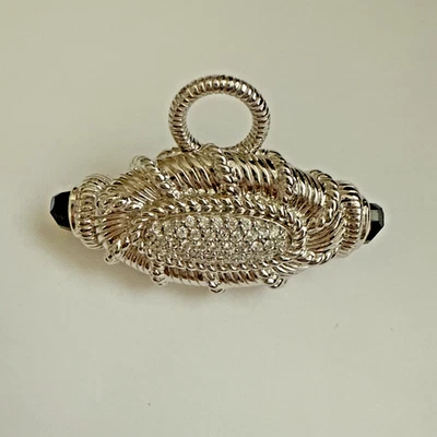 Judith Ripka Onyx Cubic Zirconia Brooch - Sterling Silver 925 Enhancer Pin - Image 1 of 4