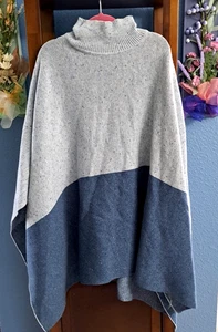 Pull poncho Ann Taylor Colorblock M/L bleu et gris laine mélangée tricot doux sympa ! - Photo 1 sur 5