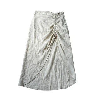 Free People Ivory Ruched Natural Cerine Midi Skirt Women Size 12 | 44-37 - Picture 1 of 6