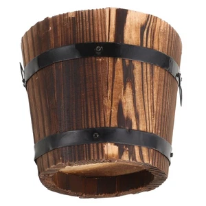 Maceta de barril redondo de madera marrón boca plana hogar oficina jardín decoración - Imagen 1 de 12