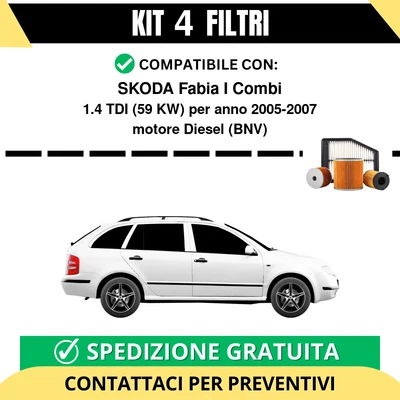 Kit 4 Filtri Tagliando per SKODA Fabia I Combi 1.4 TDI 59 kw Diesel 2005-2007 - Imagen 1 de 2