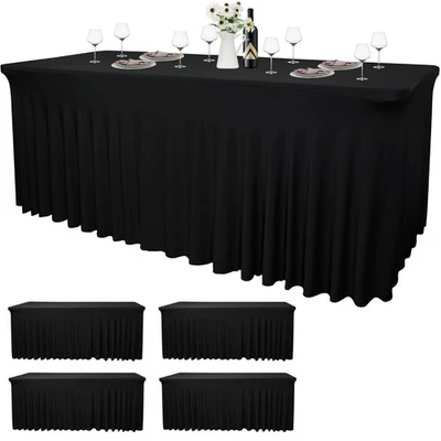 48''L x 24''W x 30''H Black Spandex Fitted Table Skirt | 4 Piece 4 Foot Stret... - Image 1 of 4