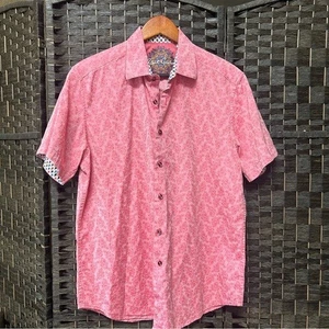 Robert Graham mens pink patterned short sleeved button up shirt medium - Picture 1 of 9