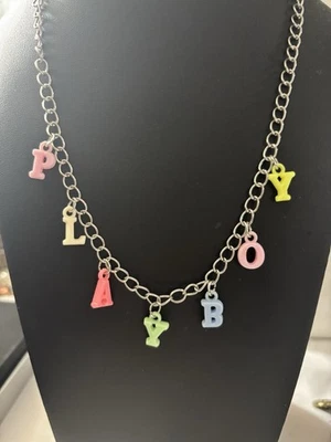 Y2K  Playboy Bunny Acrylic Letters Necklace Silver Tone Vintage - Image 1 of 3